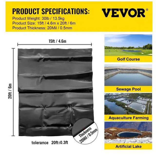 Alt view image 8 of 8 - VEVOR Lldpe Pond Liner Pond Liners 15x20 Ft 20 Mil Fish Liner Fish Pond Liner For Pond