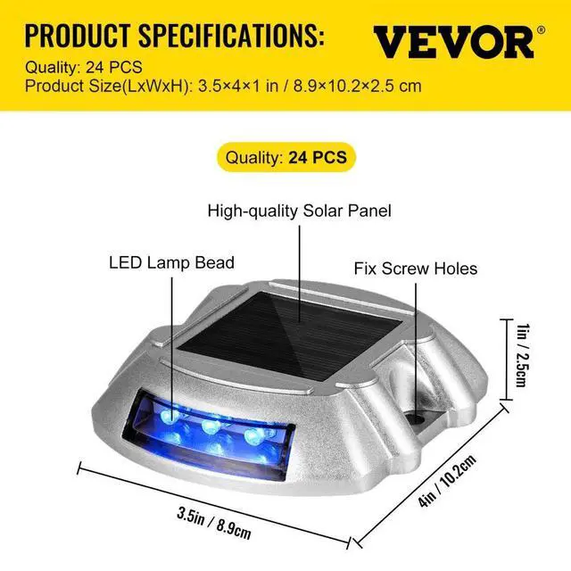 Alt view image 8 of 8 - VEVOR Driveway Lights, Solar Driveway Lights 24-pack Solar Dock Lights W/ Switch, Blue