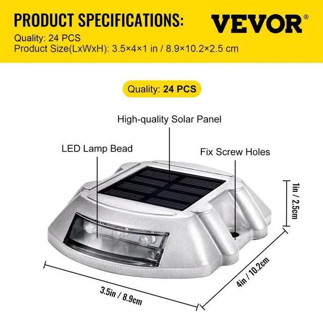 Alt view image 8 of 8 - VEVOR 24 Pack Solar Dock Light Solar Power Led Lights Road Driveway Pathway 6 Leds