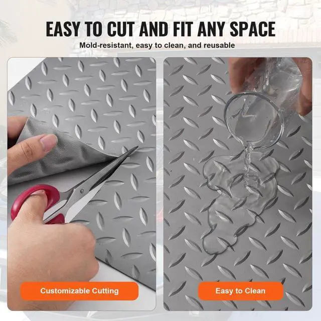 Alt view image 6 of 8 - VEVOR Garage Floor Mat Garage Flooring Roll 4.9x19ft Anti-Slip Silver PVC Vinyl