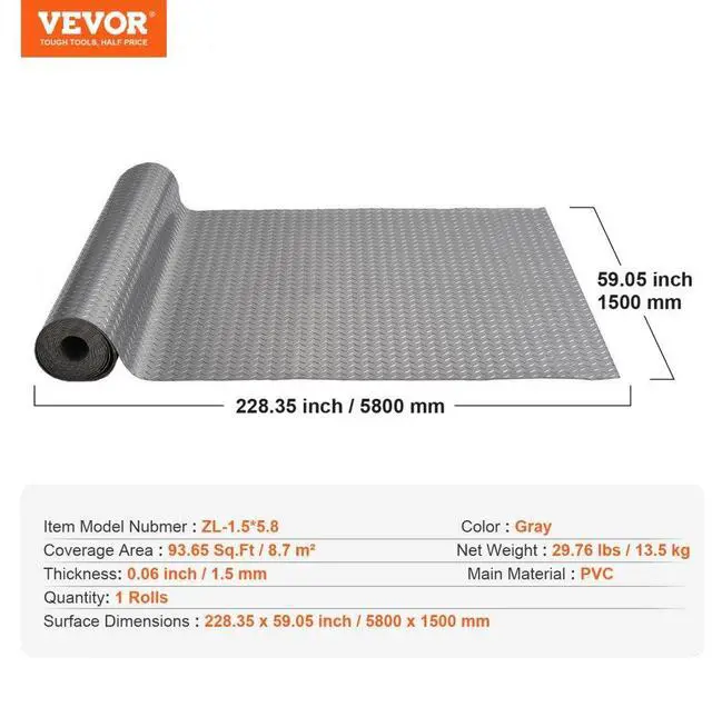 Alt view image 8 of 8 - VEVOR Garage Floor Mat Garage Flooring Roll 4.9x19ft Anti-Slip Silver PVC Vinyl