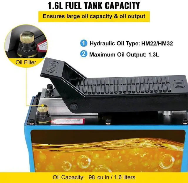 Alt view image 8 of 10 - VEVOR 10000psi Air Hydraulic Foot Operated Pump With 6ft Hose Single Acting