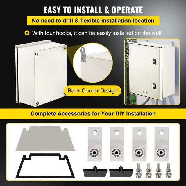 Alt view image 7 of 8 - VEVOR Fiberglass Enclosure Electrical Enclosure Box 15.7 x 11.8 x7.9" Wall Mount