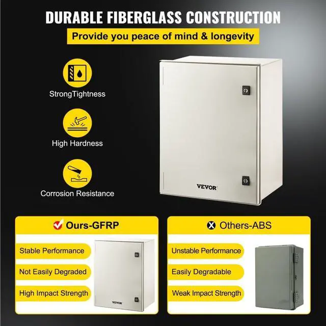 Alt view image 4 of 8 - VEVOR Fiberglass Enclosure Electrical Enclosure Box 23.6 X 19.7 X9.1" Wall Mount