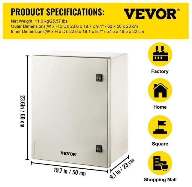 Alt view image 8 of 8 - VEVOR Fiberglass Enclosure Electrical Enclosure Box 23.6 X 19.7 X9.1" Wall Mount