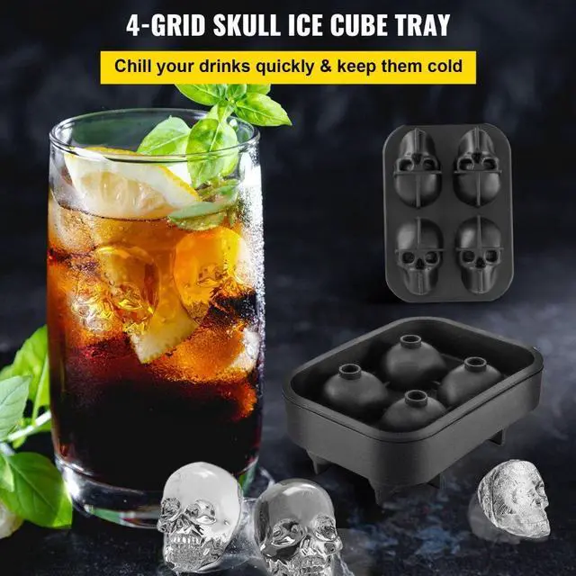 Alt view image 10 of 15 - VEVOR Skull Ice Cube Tray, 4-Grid Skull Ice Ball Maker, Flexible Black Silicone Ice Tray with Lid & Funnel, Funny Skull Ice Cubes 1.6"x1.8" Each for Beverage, Chocolate, etc. on Parties & Holidays