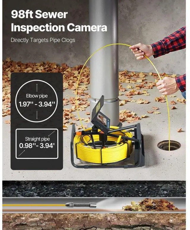 Alt view image 3 of 8 - VEVOR 98.4 Ft Pipe Inspection Camera Hd Drain Sewer Camera 4.3 In. Lcd Monitor
