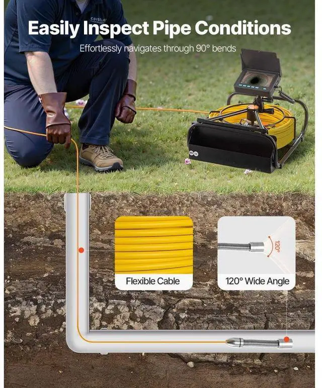 Alt view image 6 of 8 - VEVOR 98.4 Ft Pipe Inspection Camera Hd Drain Sewer Camera 4.3 In. Lcd Monitor