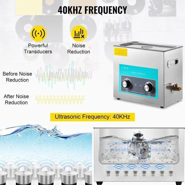Alt view image 11 of 15 - VEVOR Ultrasonic Vinyl Record Cleaner Vinyl Ultrasonic Cleaning Machine 6L Knob