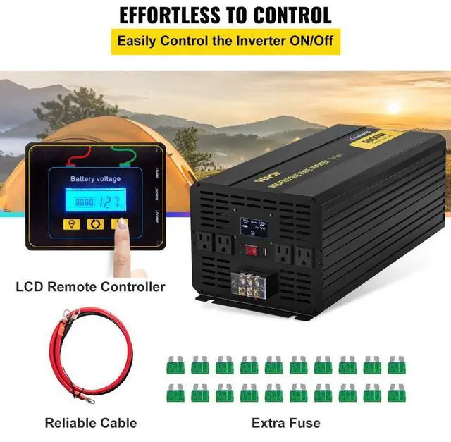 Alt view image 6 of 8 - VEVOR Power Inverter 5000W 10000W 12V DC to 110V 120V AC LCD Cable Car Boat RV VEVOR