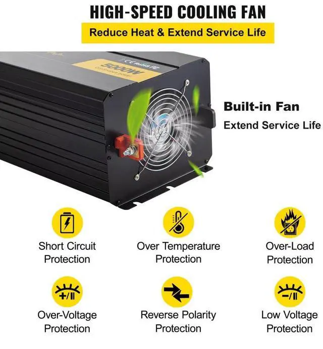 Alt view image 7 of 8 - VEVOR Power Inverter 5000W 10000W 12V DC to 110V 120V AC LCD Cable Car Boat RV VEVOR