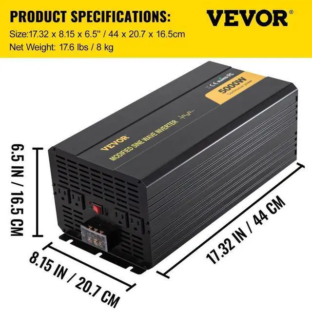 Alt view image 8 of 8 - VEVOR Power Inverter 5000W 10000W 12V DC to 110V 120V AC LCD Cable Car Boat RV VEVOR