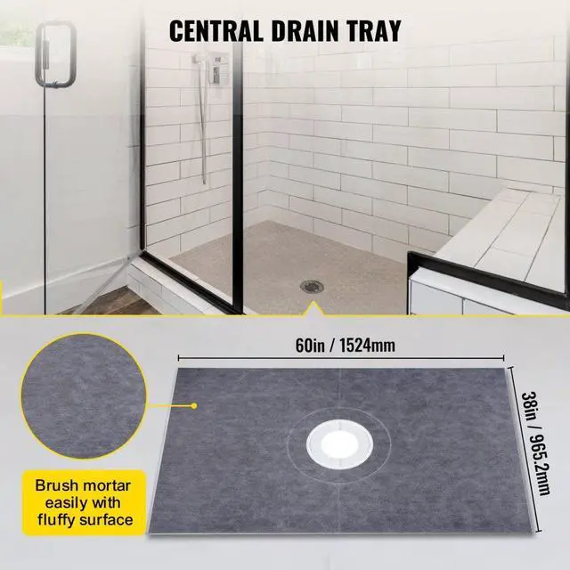 Alt view image 3 of 8 - Vevor 38''x60'' Waterproofing Shower Kit Shower Kit Tray With Central Drain Abs