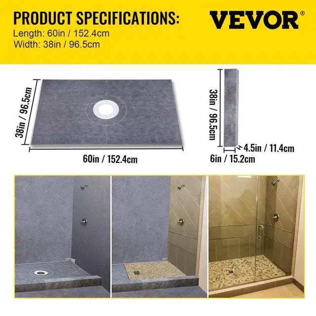 Alt view image 8 of 8 - Vevor 38''x60'' Waterproofing Shower Kit Shower Kit Tray With Central Drain Abs