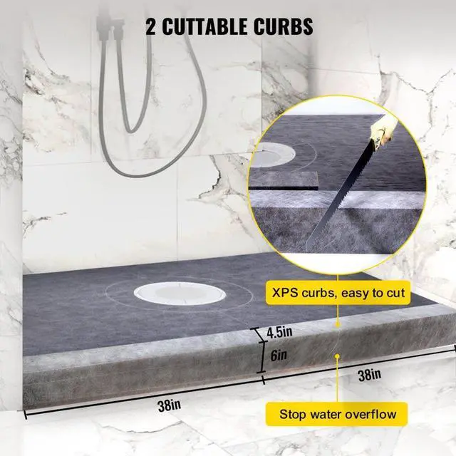 Alt view image 5 of 8 - Vevor 38''x60'' Waterproofing Shower Kit Shower Kit Tray With Central Drain Pvc