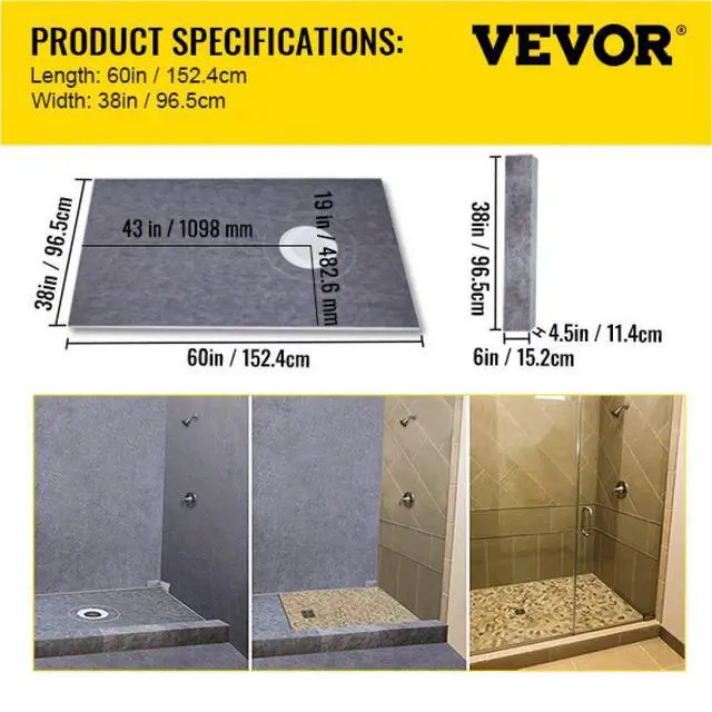 Alt view image 8 of 8 - Vevor 38''x60'' Waterproofing Shower Kit Shower Kit Tray With Offset Drain Abs