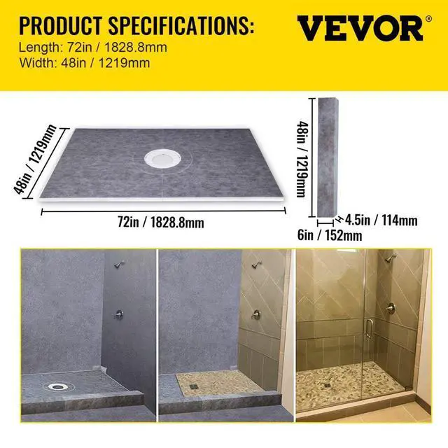 Alt view image 8 of 8 - Vevor 48''x72'' Waterproofing Shower Kit Shower Kit Tray With Central Drain Pvc