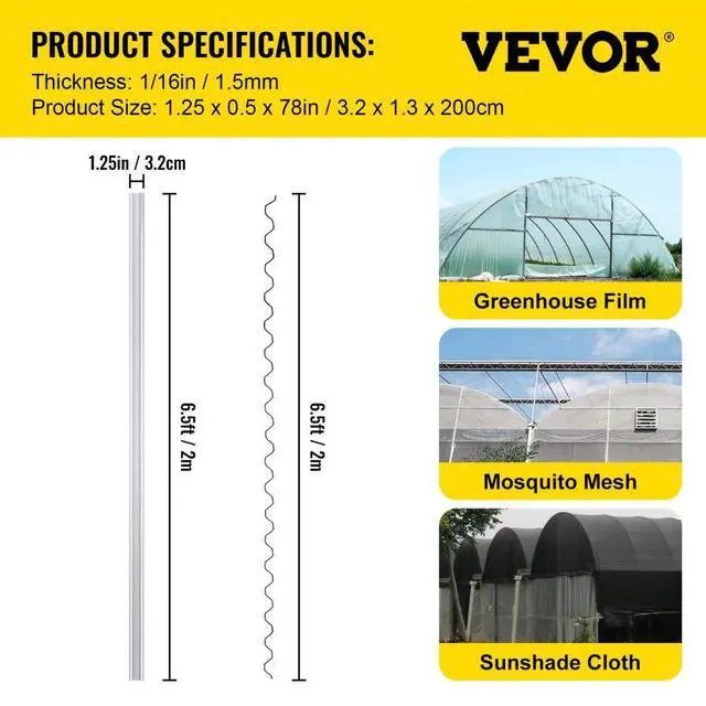 Alt view image 8 of 8 - Vevor Greenhouse Wiggle Wire & Aluminum Alloy Spring Lock U-channel 6.56ft 40pcs