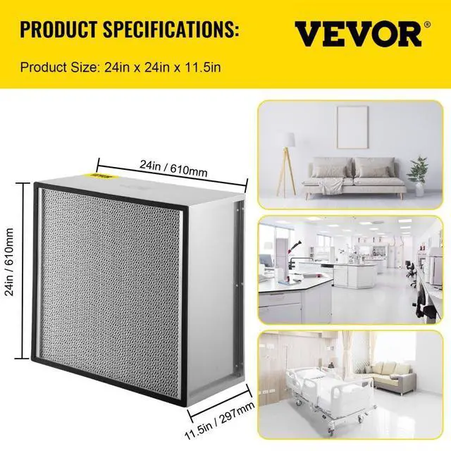 Alt view image 8 of 8 - VEVOR Hepa Filter Replacement Pleated Air Filter 24x24x11.5in Galvanized Frame
