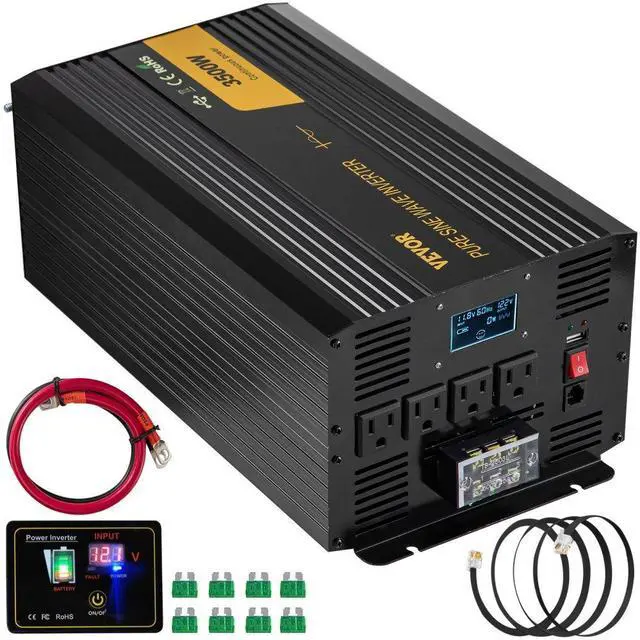 Alt view image 2 of 8 - VEVOR Pure Sine Wave Inverter Power Inverter 3500W DC12V to AC120V Inverter LCD