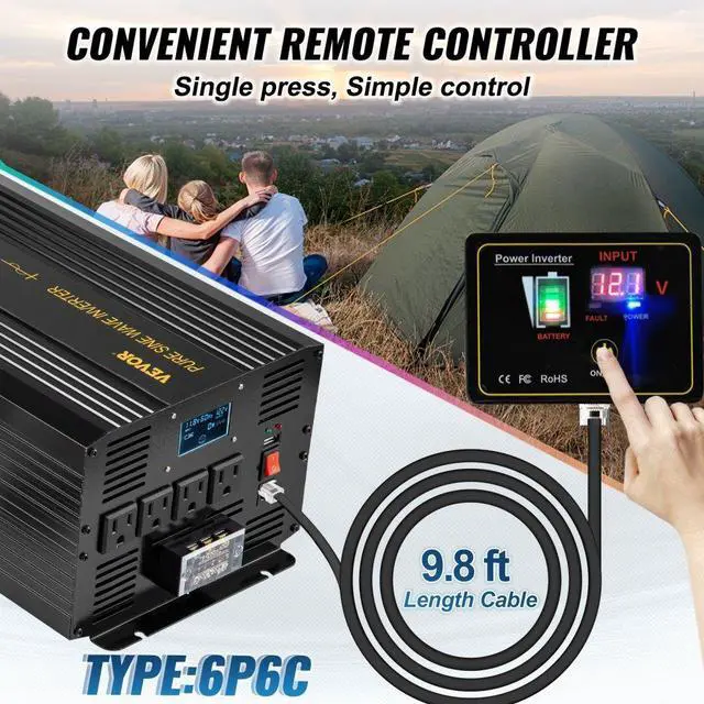Alt view image 5 of 8 - VEVOR Pure Sine Wave Inverter Power Inverter 3500W DC12V to AC120V Inverter LCD