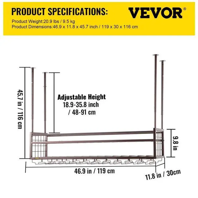 Alt view image 8 of 8 - VEVOR Ceiling Wine Glass Rack, 46.9 x 11.8 inch Hanging Wine Glass Rack, 18.9-35.8 inch Height Adjustable Hanging Wine Rack Cabinet, Coppery Wall-Mounted Wine Glass Rack Perfect for Bar Cafe Kitchen