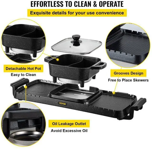 Alt view image 7 of 8 - VEVOR 2 in 1 Electric Grill and Hot Pot, 2400W BBQ Pan Grill and Hot Pot, Multifunctional Teppanyaki Grill Pot with Dual Temp Control, Smokeless Hot Pot Grill with Nonstick Coating for 1-8 People