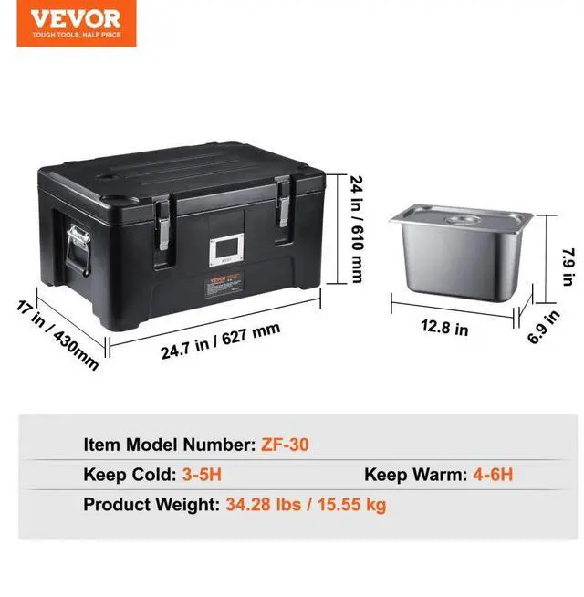 Alt view image 9 of 9 - VEVOR Insulated Food Pan Carrier, 36Qt Capacity, Stackable Catering Hot Box w/ 3 Stainless Steel Pans, Top Load LLDPE Food Warmer w/Elastic Side Handles and Buckles, for Restaurant Canteen, Black