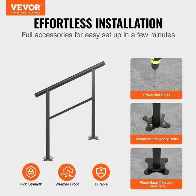 Alt view image 3 of 8 - VEVOR Adjustable Stair Handrail Railing Kit 2-3 Steps Aluminum Handrail Outdoor Deck