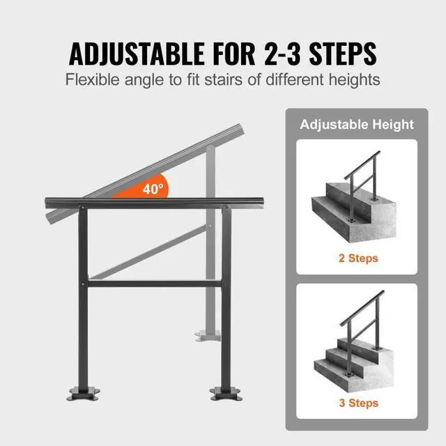 Alt view image 5 of 8 - VEVOR Adjustable Stair Handrail Railing Kit 2-3 Steps Aluminum Handrail Outdoor Deck