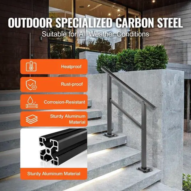 Alt view image 4 of 8 - VEVOR Adjustable Stair Handrail Railing Kit 2-3 Steps Aluminum Handrail Outdoor Deck