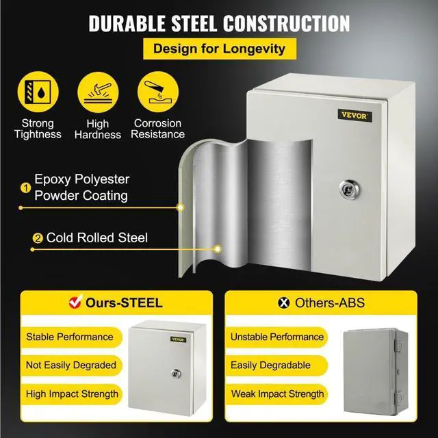 Alt view image 4 of 8 - VEVOR 10x8x6'' Carbon Steel Electrical Enclosure Wall Mount Junction Box Ip65