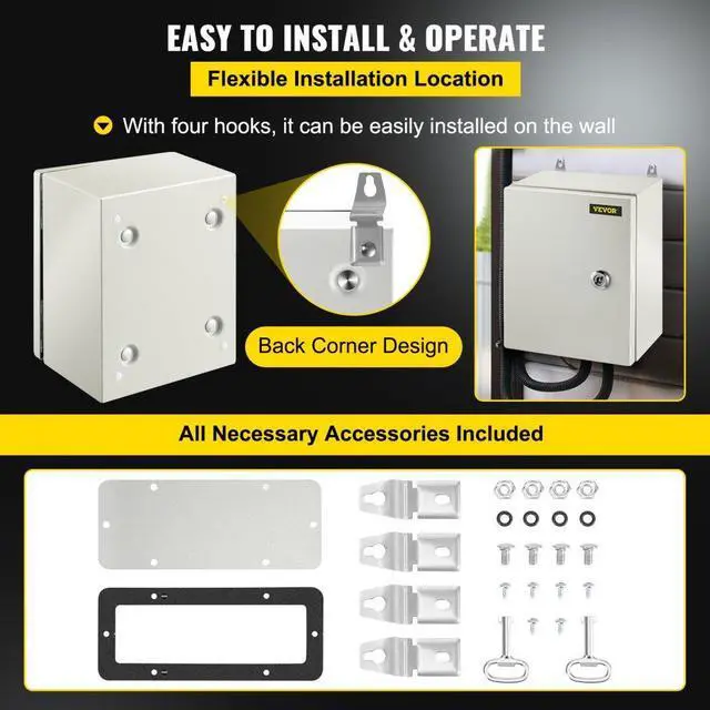 Alt view image 7 of 8 - VEVOR 10x8x6'' Carbon Steel Electrical Enclosure Wall Mount Junction Box Ip65