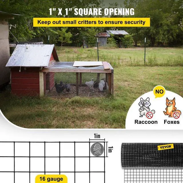 Alt view image 5 of 8 - VEVOR Hardware Cloth, 24" x 100' & 1"x1" Mesh Size, Galvanized Steel Vinyl Coated 16 Gauge Chicken Wire Fencing w/A Cutting Plier & A Pair of Fabric Gloves, for Garden Fencing & Pet Enclosures, Black