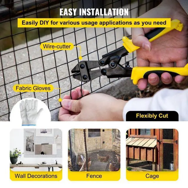 Alt view image 7 of 8 - VEVOR Hardware Cloth, 24" x 100' & 1"x1" Mesh Size, Galvanized Steel Vinyl Coated 16 Gauge Chicken Wire Fencing w/A Cutting Plier & A Pair of Fabric Gloves, for Garden Fencing & Pet Enclosures, Black