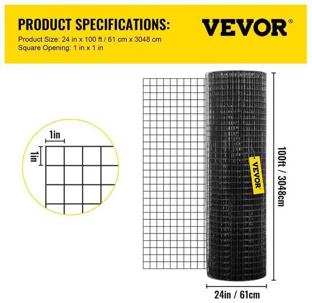 Alt view image 8 of 8 - VEVOR Hardware Cloth, 24" x 100' & 1"x1" Mesh Size, Galvanized Steel Vinyl Coated 16 Gauge Chicken Wire Fencing w/A Cutting Plier & A Pair of Fabric Gloves, for Garden Fencing & Pet Enclosures, Black