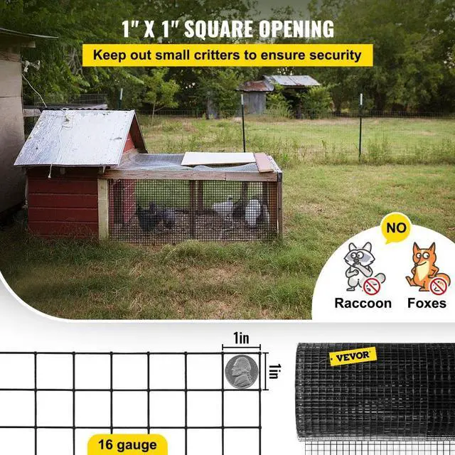 Alt view image 5 of 8 - VEVOR Hardware Cloth, 48" x 50' & 1"x1" Mesh Size, Galvanized Steel Vinyl Coated 16 Gauge Chicken Wire Fencing w/A Cutting Plier & A Pair of Fabric Gloves, for Garden Fencing & Pet Enclosures, Black