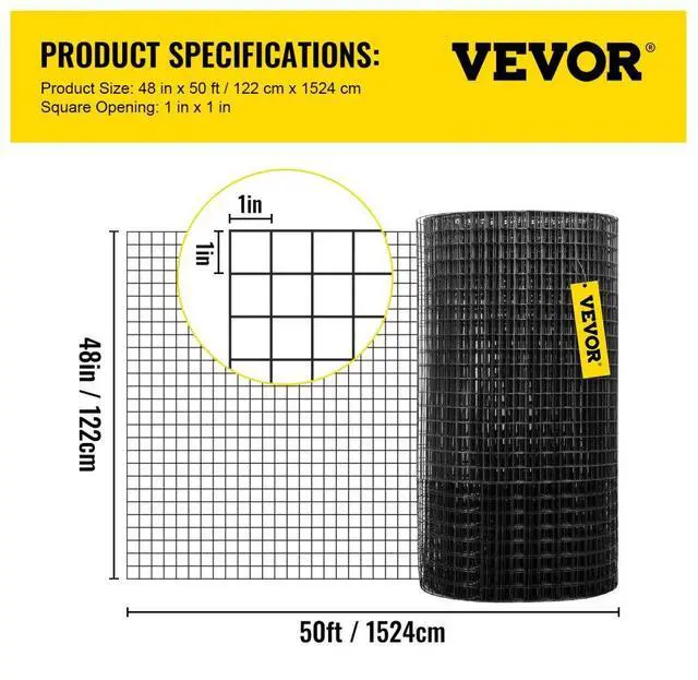 Alt view image 8 of 8 - VEVOR Hardware Cloth, 48" x 50' & 1"x1" Mesh Size, Galvanized Steel Vinyl Coated 16 Gauge Chicken Wire Fencing w/A Cutting Plier & A Pair of Fabric Gloves, for Garden Fencing & Pet Enclosures, Black