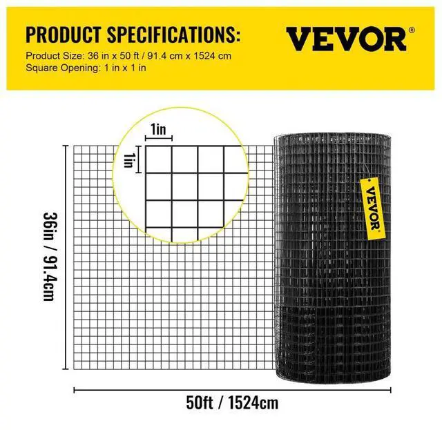 Alt view image 8 of 8 - VEVOR Hardware Cloth, 36" x 50' & 1"x1" Mesh Size, Galvanized Steel Vinyl Coated 16 Gauge Chicken Wire Fencing w/A Cutting Plier & A Pair of Fabric Gloves, for Garden Fencing & Pet Enclosures, Black