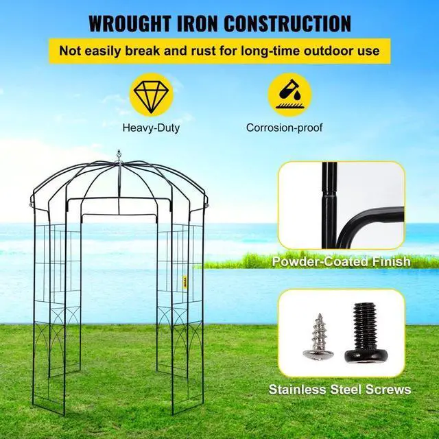 Alt view image 3 of 7 - VEVOR Birdcage Shape Garden Arbor, 9' High x 6.6' Wide, Heavy Duty Wrought Iron Arbor, Wedding Arch Trellis for Climbing Vines in Outdoor Garden, Lawn, Backyard, Patio, Black
