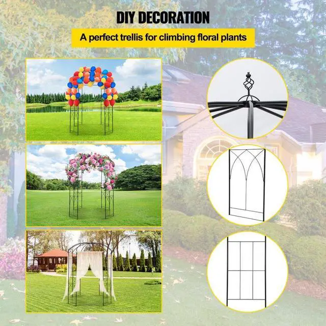 Alt view image 5 of 7 - VEVOR Birdcage Shape Garden Arbor, 9' High x 6.6' Wide, Heavy Duty Wrought Iron Arbor, Wedding Arch Trellis for Climbing Vines in Outdoor Garden, Lawn, Backyard, Patio, Black