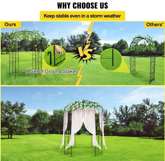Alt view image 4 of 7 - VEVOR Birdcage Shape Garden Arbor, 9' High x 6.6' Wide, Heavy Duty Wrought Iron Arbor, Wedding Arch Trellis for Climbing Vines in Outdoor Garden, Lawn, Backyard, Patio, Black