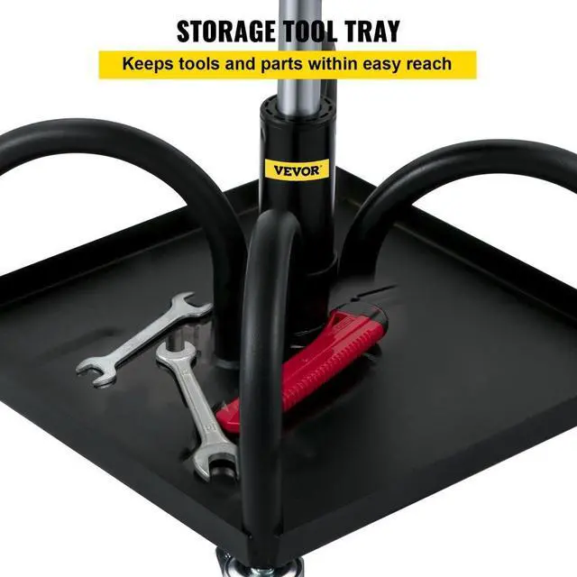 Alt view image 5 of 8 - VEVOR Rolling Garage Stool, 300LBS Capacity, Adjustable Height from 15.7 in to 20.5 in, Mechanic Seat with 360-degree Swivel Wheels and Tool Tray, for Workshop, Auto Repair Shop, Black