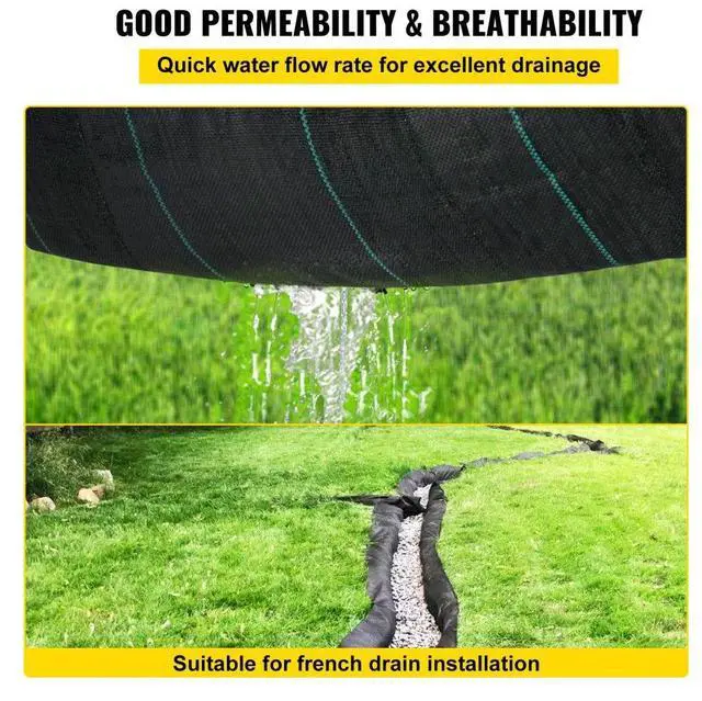 Alt view image 4 of 7 - VEVOR Geotextile Fabric, 12.5 x 30 ft 3.5oz Woven PP Driveway Drain Cloth w/ 600lbs Tensile Strength, Heavy Duty Underlayment for Soil Stabilization, Landscaping, Weed Barrier, 12.5FT30FT-3.5OZ, Black