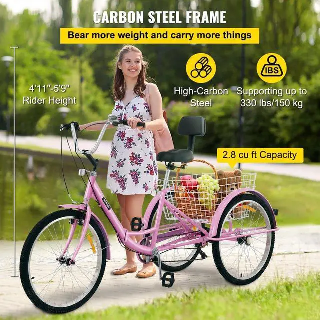 Alt view image 4 of 8 - VEVOR Tricycle Adult 26 Wheels Adult Tricycle 7-Speed 3 Wheel Bikes For Adults Three Wheel Bike For Adults Adult Trike Adult Folding Tricycle Foldable Adult Tricycle 3 Wheel Bike Trike For Adults