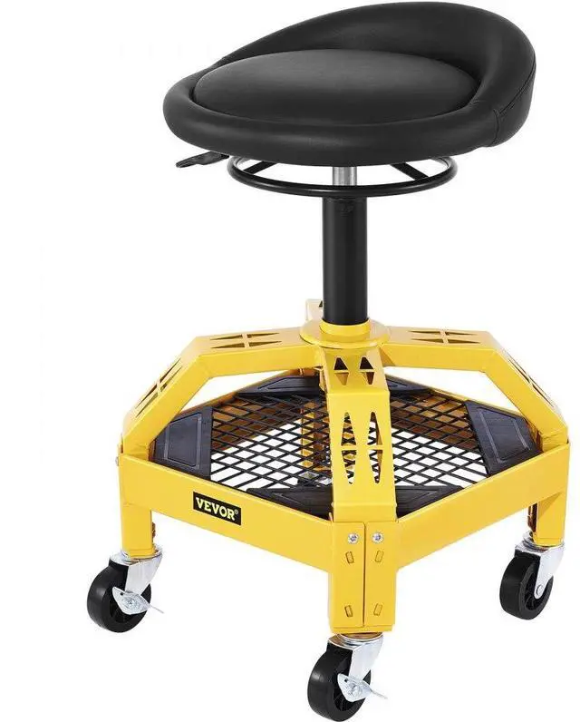 Main image of VEVOR Rolling Garage Stool, 300LBS Capacity, Adjustable Height from 24 in to 28.7 in, Mechanic Seat with 360-degree Swivel Wheels and Tool Tray, for Workshop, Auto Repair Shop, Yellow
