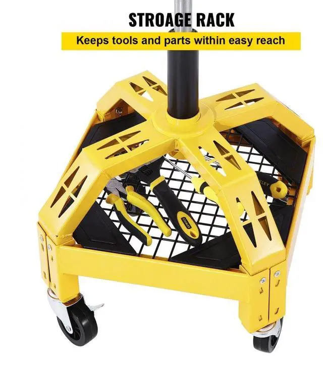 Alt view image 4 of 7 - VEVOR Rolling Garage Stool, 300LBS Capacity, Adjustable Height from 24 in to 28.7 in, Mechanic Seat with 360-degree Swivel Wheels and Tool Tray, for Workshop, Auto Repair Shop, Yellow