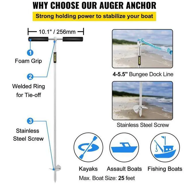 Alt view image 4 of 8 - VEVOR Sand Anchor, 36" Length Auger to The Beach and Sandbar, 316 Stainless Steel Screw Anchor w/Removable Handle, Bungee Line & Carry Bag, for Jet Ski PWC Pontoon Kayak