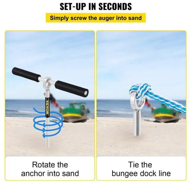 Alt view image 6 of 8 - VEVOR Sand Anchor, 36" Length Auger to The Beach and Sandbar, 316 Stainless Steel Screw Anchor w/Removable Handle, Bungee Line & Carry Bag, for Jet Ski PWC Pontoon Kayak