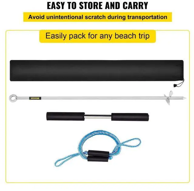 Alt view image 7 of 8 - VEVOR Sand Anchor, 36" Length Auger to The Beach and Sandbar, 316 Stainless Steel Screw Anchor w/Removable Handle, Bungee Line & Carry Bag, for Jet Ski PWC Pontoon Kayak